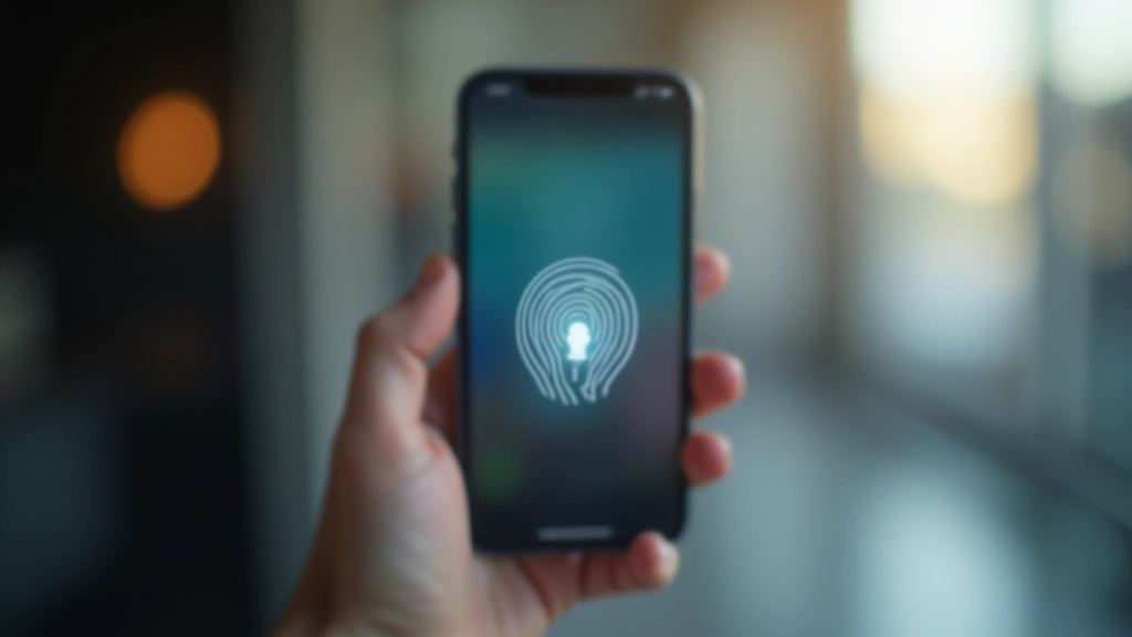 Smartphone display showing biometric authentication with fingerprint scanner interface and facial recognition symbols for payment security